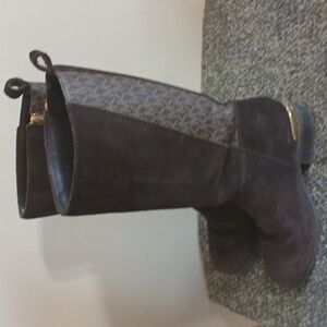 Michael Kors Finley riding boot brown suede and coated canvas size 13